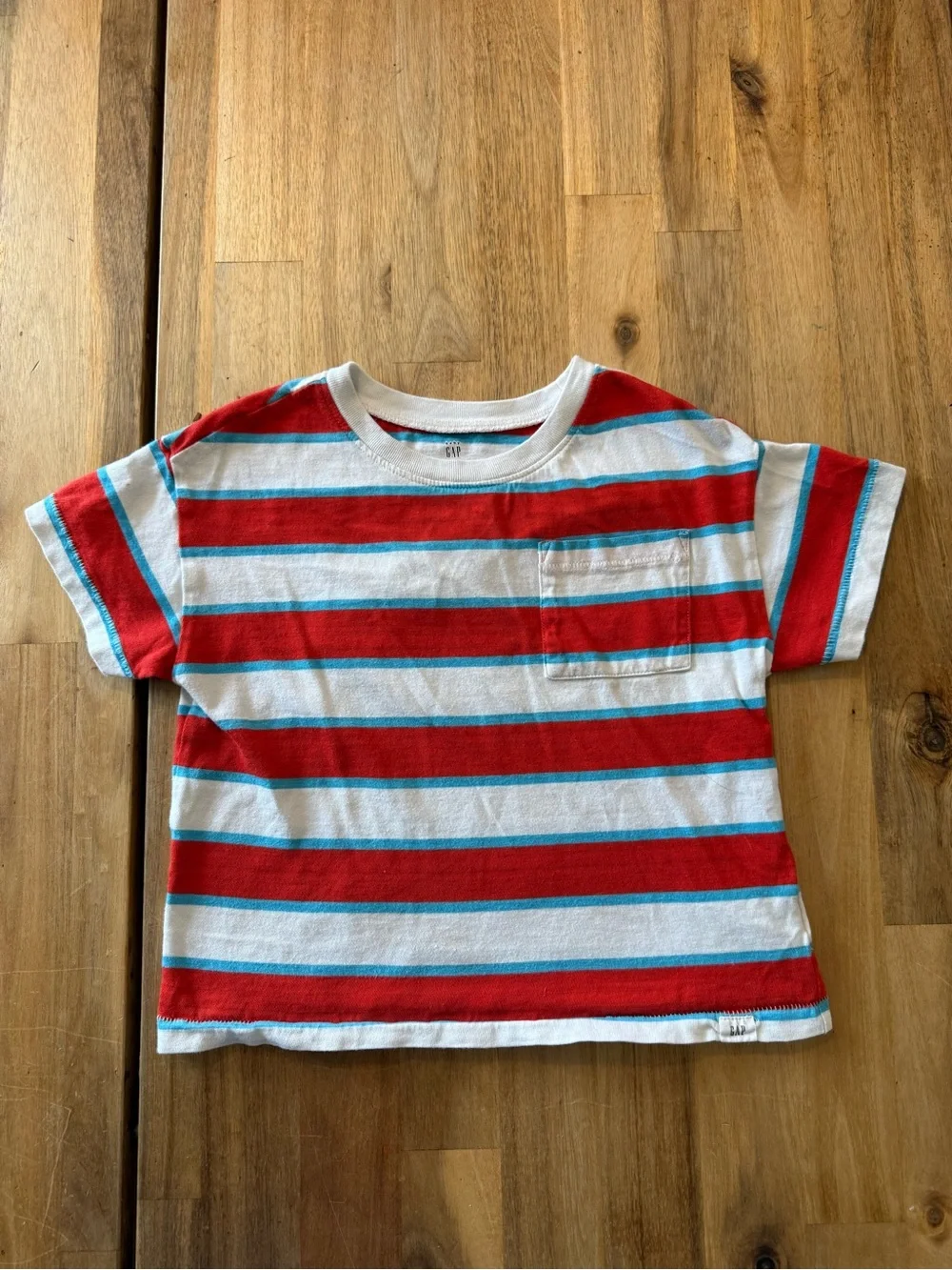 Baby Gap Toddler Boys Striped Pocket T-Shirt 3 Years | Red White Blue Cotton Tee